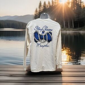 University Of Memphis Tailgating Large Men's White Double-sided Logo Long Sleeve